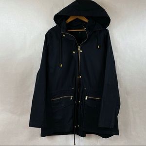 2X Black trench coat jacket with gold accent & zipper